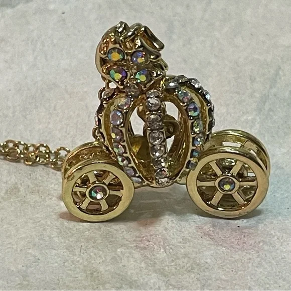 Coach Carriage Necklace w/ Spinning Wheels, Crystal Pendant! Fairytale Necklace - Picture 3 of 10